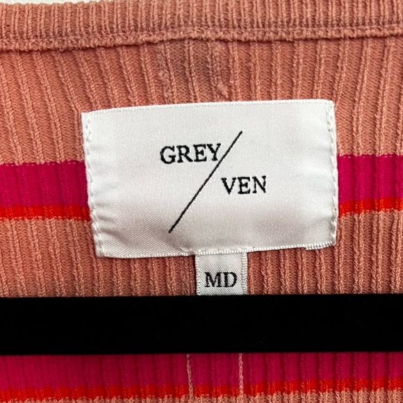 Grey/Ven x Revolve Gemma Ribbed Cardigan in Bayaderre Stripe - Picture 8 of 13